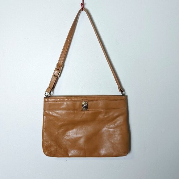 Vintage Lion Head Leather Ruth Saltz Shoulder Tote Bag Gold Tone Hardware - Picture 4 of 15